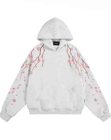 Женский утепленный оверсайз худи с принтом сакуры трехнить на флисе Одесса