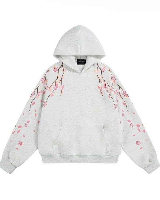 Жіночий утеплений оверсайз худі з принтом сакури тринитка на флісі Одеса - фото 1