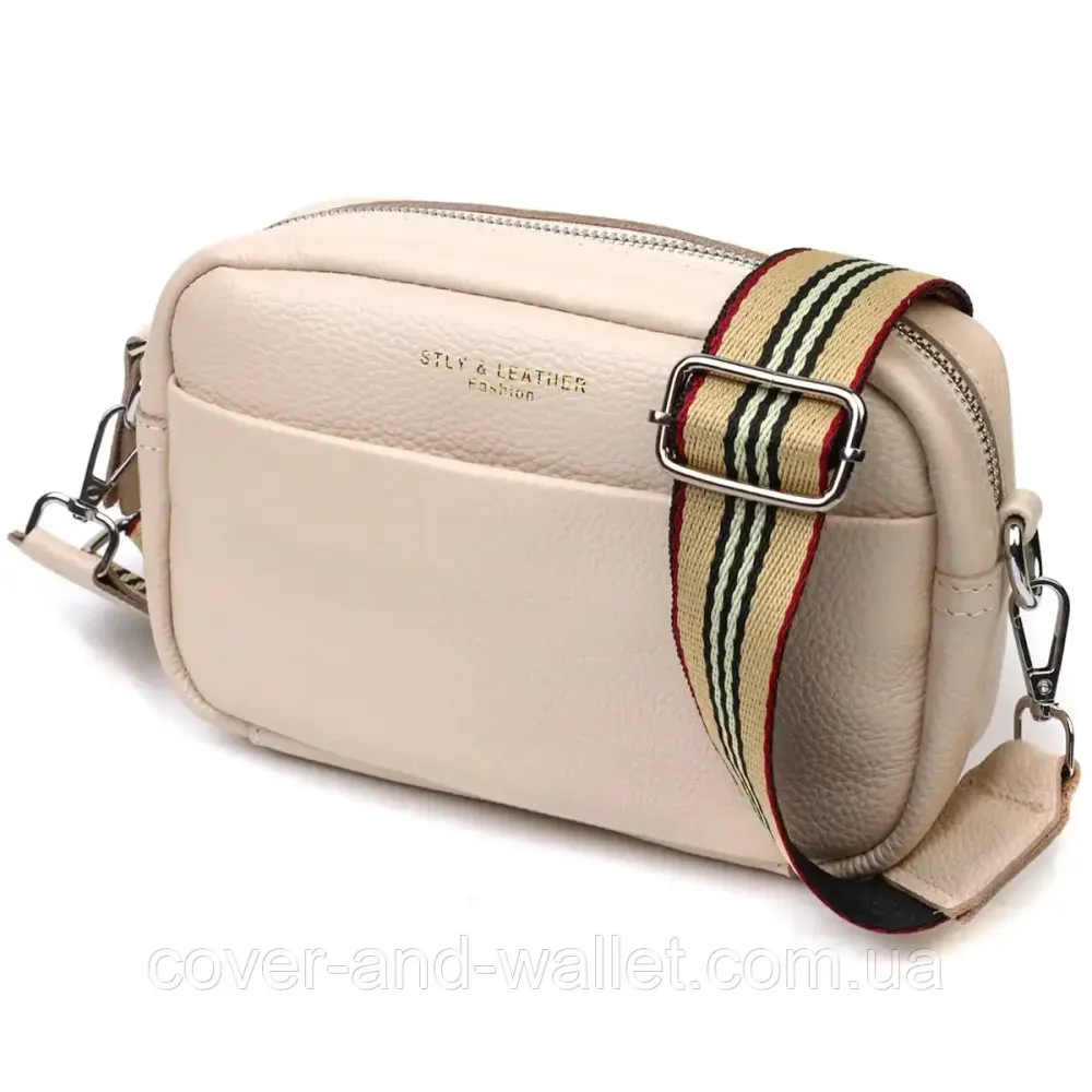 Женская прямоугольная сумка-кроссбоди молочного цвета из кожи Leather Collection Киев - изображение 1