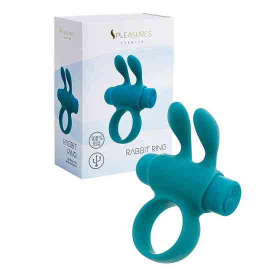 Ерекційне віброкільце S Pleasures Premium Rabbit Ring бірюзове, зі знімною віброкулею та вушками Sex Aura Київ