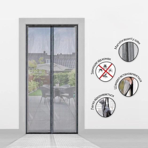 Магнітна антимоскітна сітка на двері 90x220см Fitfets (чорна) Луцк - изображение 1