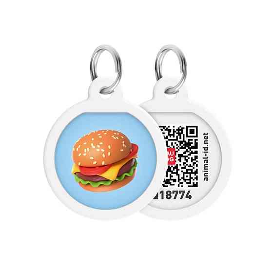 Адресник для собак і котів металевий WAUDOG Smart ID з QR паспортом, малюнок "Гамбургер", коло, Д 25 мм Київ