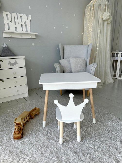 Столик з відкидним верхом 54х60х45 і стільчик корона 26х26х24, стіл та стілець для дітей від 1 року, білий Кам'янське - фото 10