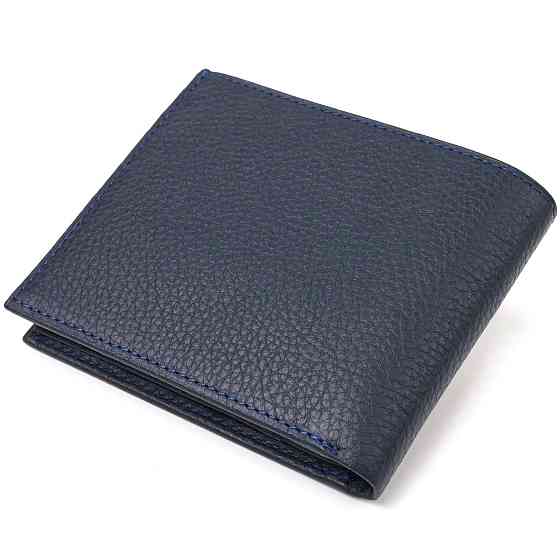 Вместительный кошелек для мужчин в два сложения из натуральной кожи флотар Синий (CANPELLINI) Киев
