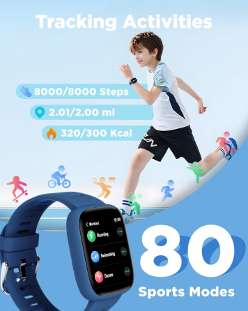 Дитячий смарт-годинник Verfit 1,83″ HD, 80+ спортивних режимів, пульсометр, моніторинг сну, батьківський контроль, IP68 Київ