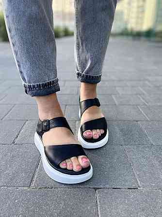 teona Шкіряні босоніжки жіночі чорні на білій платформі TEONA 123/1 літні р. 36-40 / Сандалі на Коломия