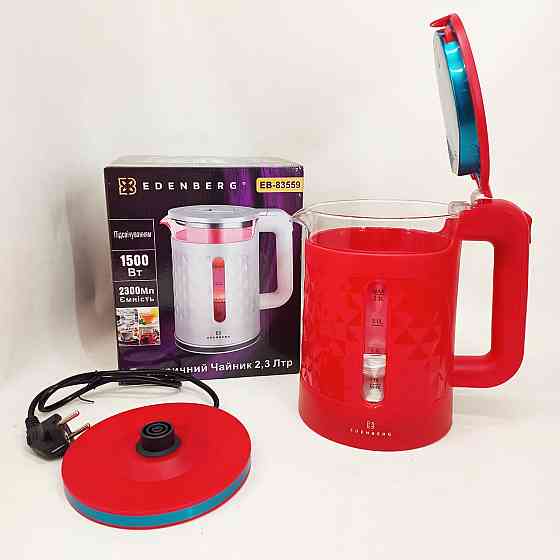 Електрочайник скляний Edenberg EB-83559 2.3л 1500Вт Red MF-56 Івано-Франківськ
