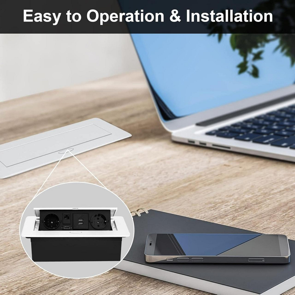 Розетка встроенная скрытая выдвижная 2 евророзетки 2 USB HDMI TD-сеть Врезная скрытого монтажа для стола белая Киев - изображение 6