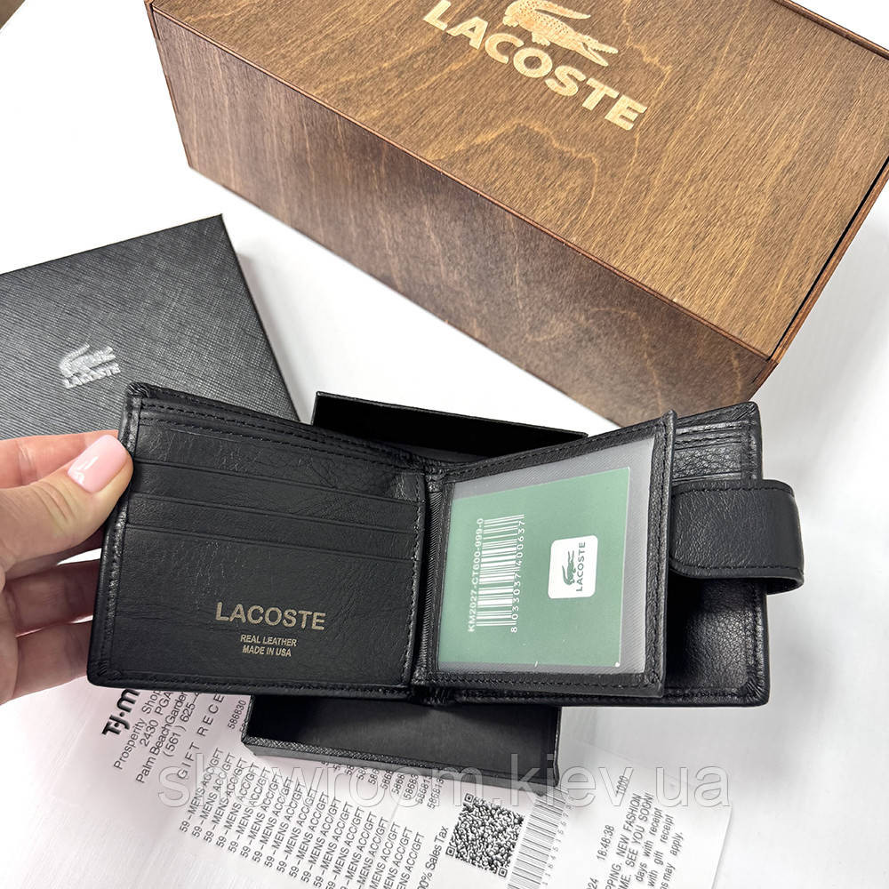Чоловічий подарунковий набір портмоне та ремінь у дерев'яній коробці Lacoste (983) Київ - фото 10