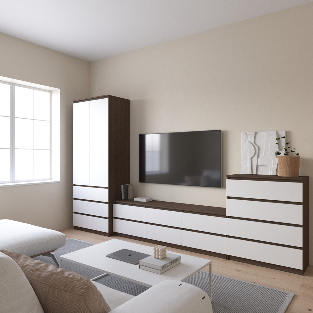 Комплект мебели в гостиную VAYS, шкаф R-9 тумба R-12 комод R-4 Венге Темный-Белый фасад Львов - изображение 1