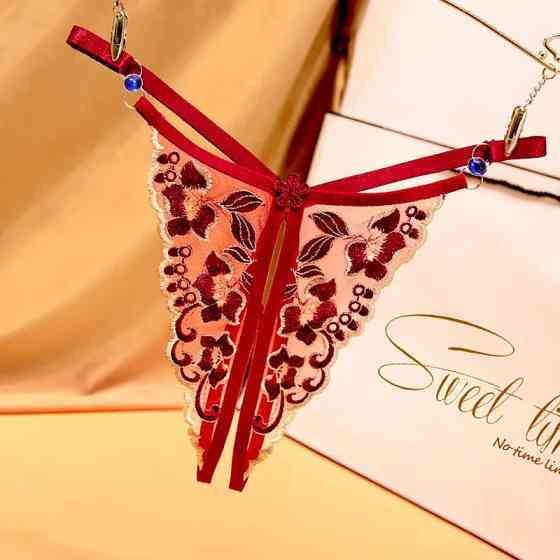 Трусики з розрізом з квітковим принтом універсальний бордовий Київ