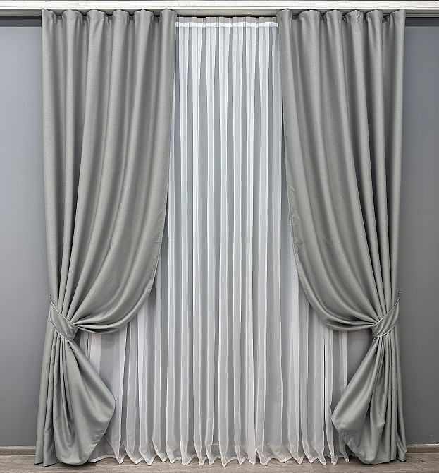 Шторна тканина Шеніл однотонний колір світло-сірий 1689ш Київ - фото 8