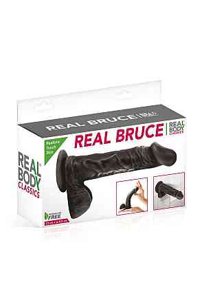 Фалоімітатор на присосці Real Body — Real Bruce Black, TPE, діаметр 4,2 см Sex Aura Київ