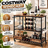 Сервірувальний столик візка Costway WineCart на колесах з винною стійкою для 9 пляшок і 8 келихів ящиками лофт коричневий
