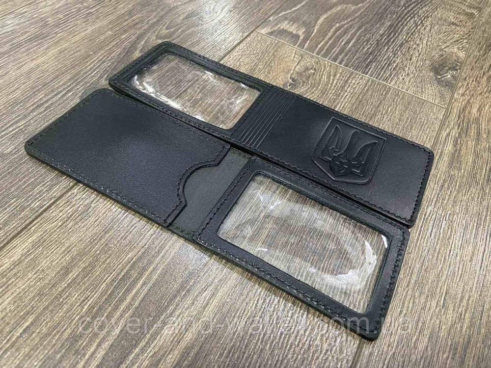 Універсальна обкладинка на права і ID карту з гербом України P-Leather Чорний Київ - фото 2