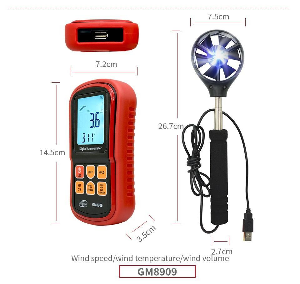 Анемометр (вимірювач потоку повітря) 0,3-45 м/с, 0-45 °C BENETECH GM8909 Чернігів - фото 4
