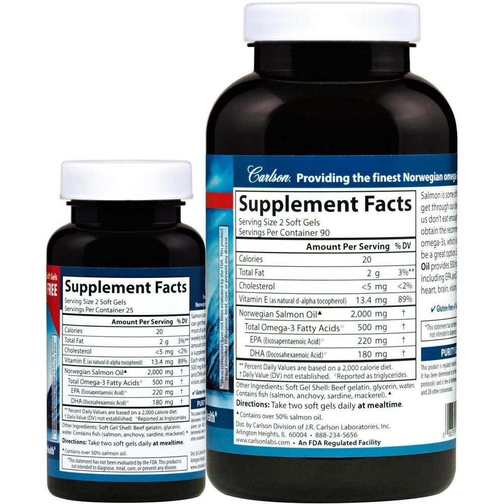 Масло лосося Carlson Salmon Oil 500 мг 180+50 капсул Київ - фото 2