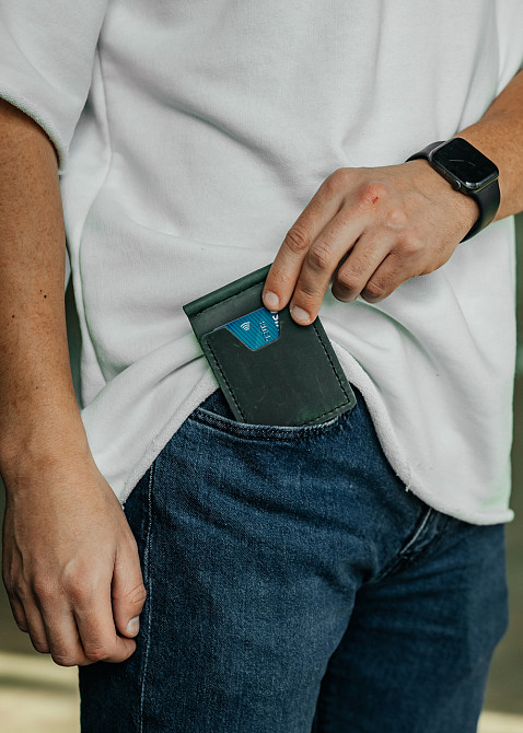 Чоловічий гаманець із натуральної шкіри, чорний місткий гаманець, чоловічий на кнопці гаманець із Crazy HorseMasterSem Київ - фото 6