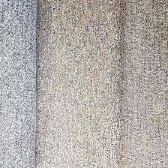 Шпалери метрові вінілові на флізелін Yuanlong Samsara східний стиль вензелі сріблясті на бірюзовому 3д Київ