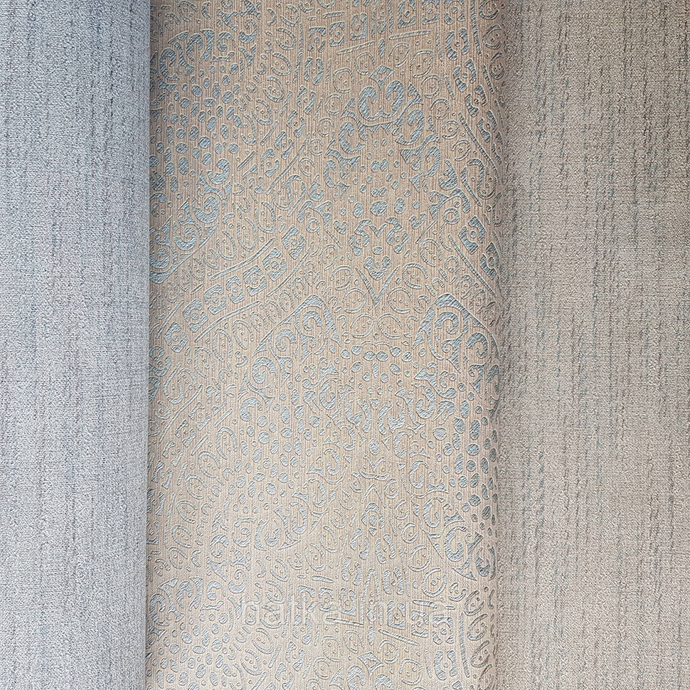 Шпалери метрові вінілові на флізелін Yuanlong Samsara східний стиль вензелі сріблясті на бірюзовому 3д Київ - фото 2