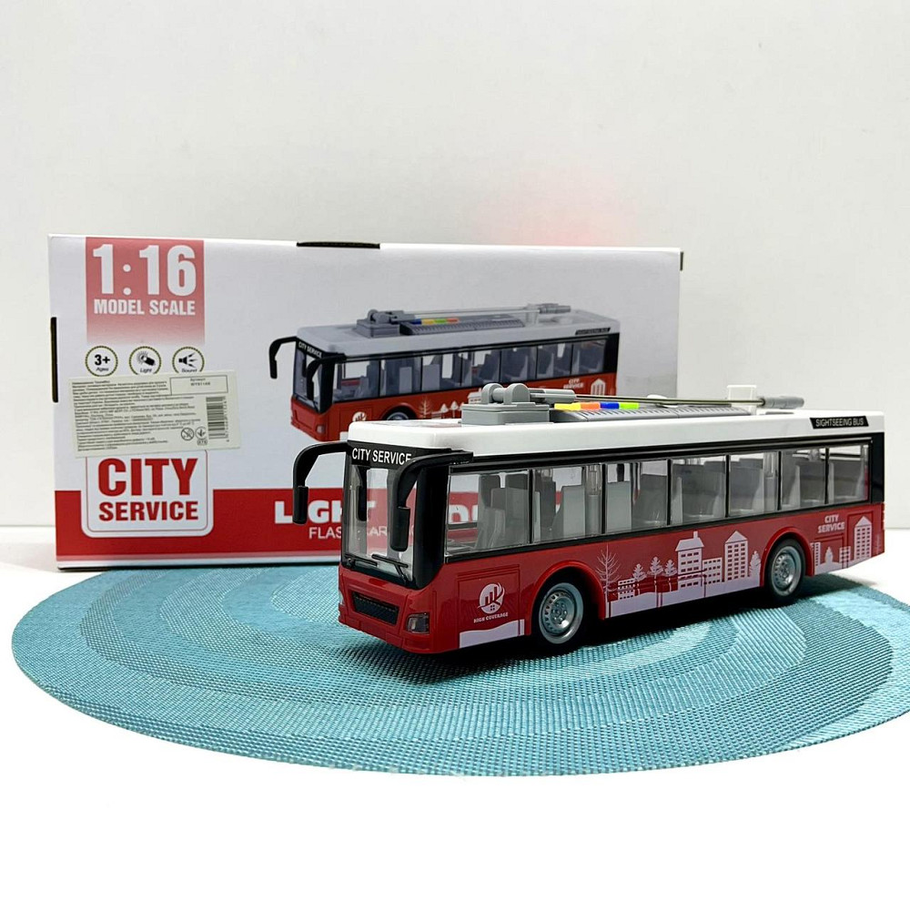 Тролейбус з інерцією підсвічуванням і звуком відчиняються двері Червоний (WY911AB) Чернігів - фото 1