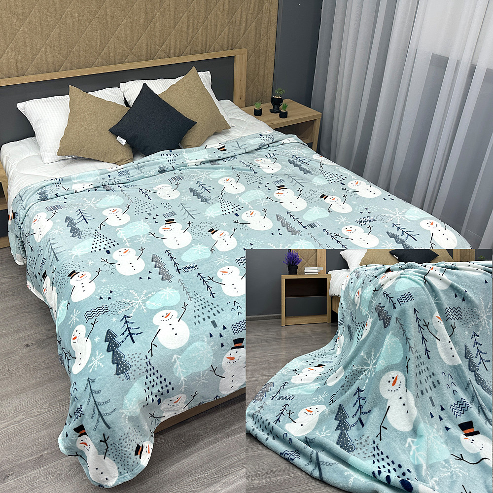 Плед-покривало Decorator WellSoft 200х220 см з різдвяним принтом Блакитний (87-284) Київ - фото 1