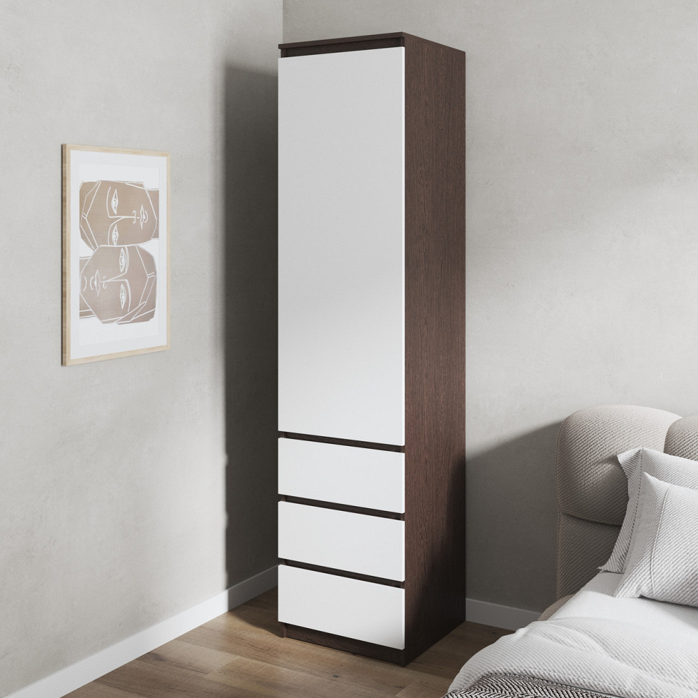 Шафа для одягу VAYS, пенал з полицями та шухлядами, без ручок R-35 Венге Темний-Білий фасад Львів - фото 1