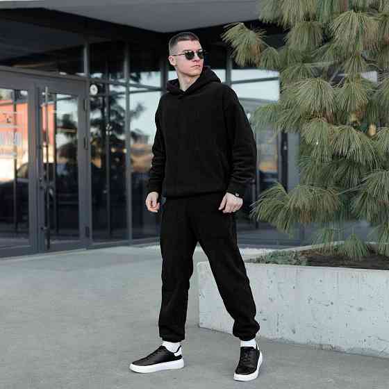 Флісовий зимовий чоловічий костюм Pobedov Mariot. Чорний чоловічий флісовий костюм Київ