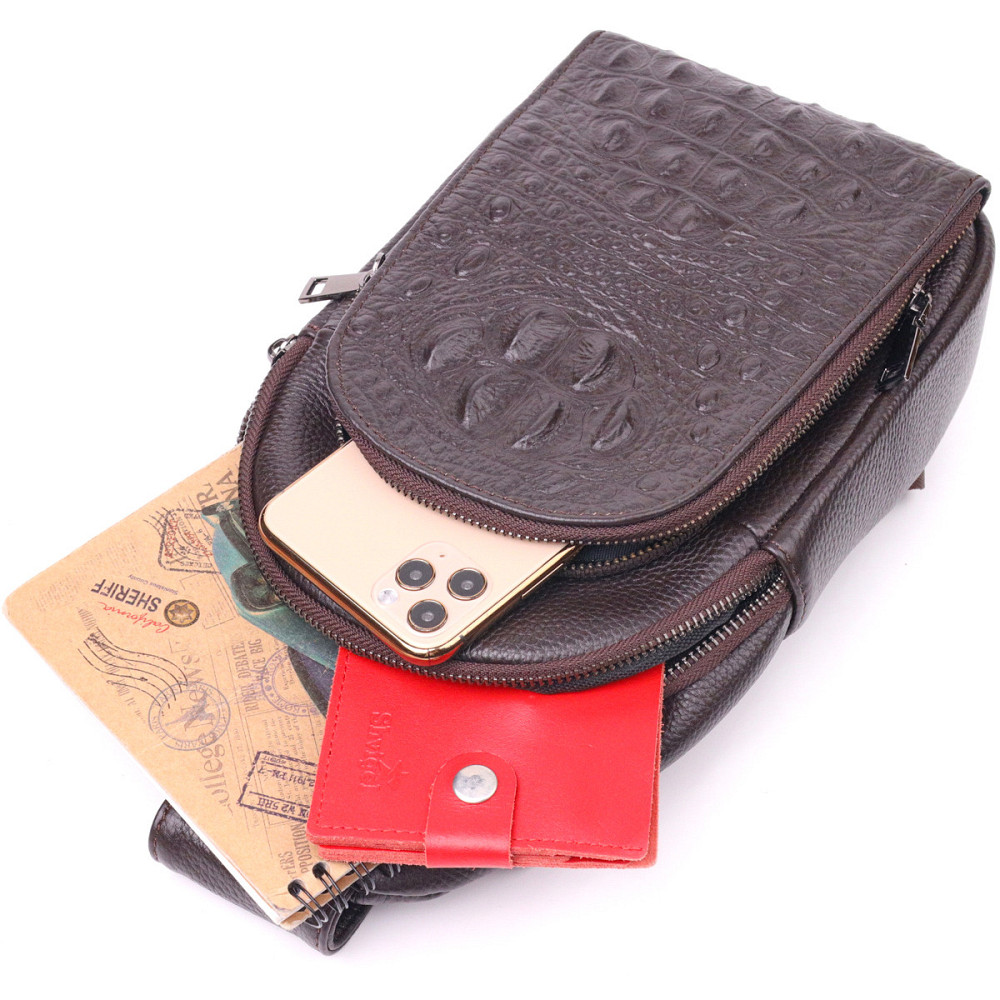 Сумка слинг мужская из натуральной фактурной кожи 21401 Vintage Коричневый Киев - изображение 4