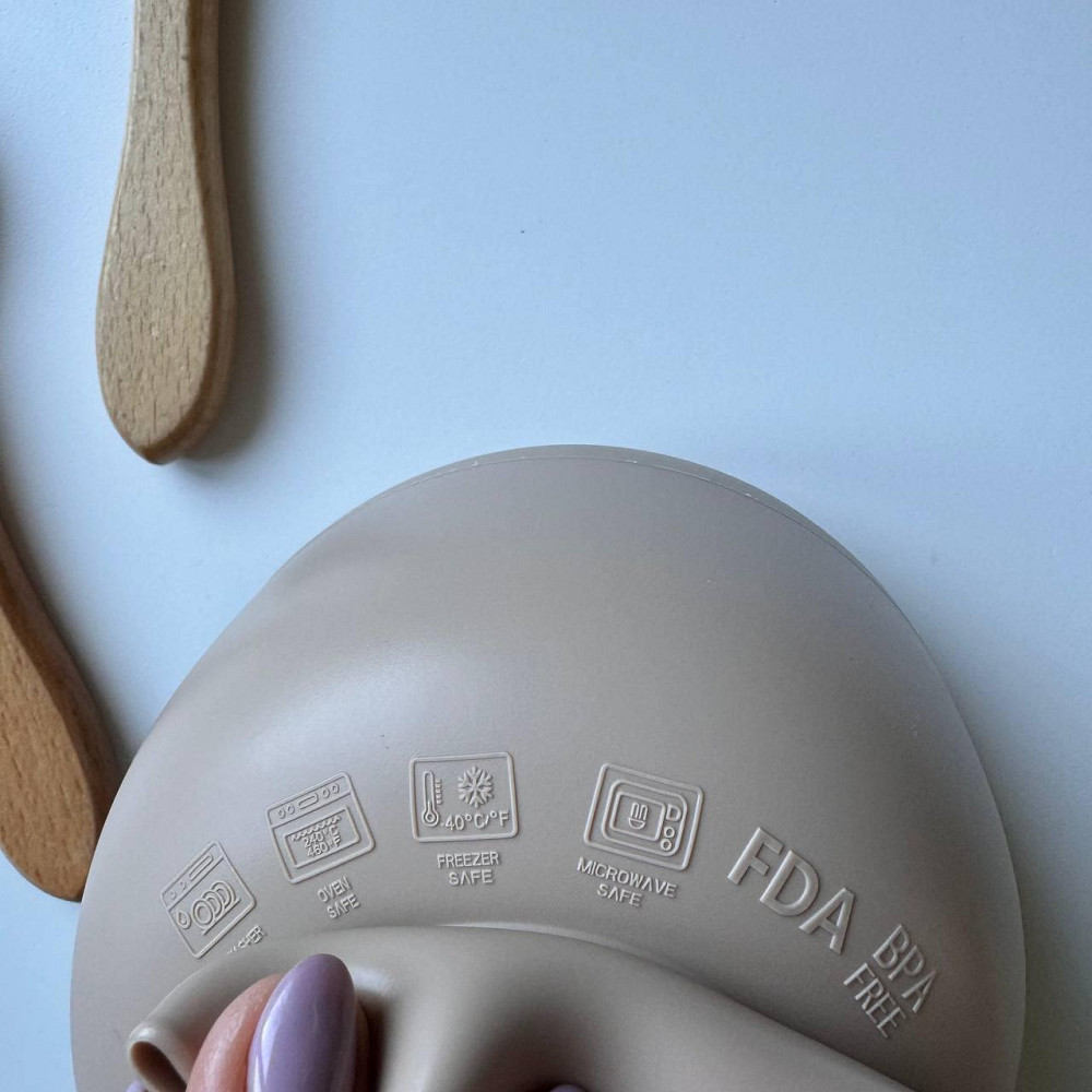 Детский набор силиконовой посуды для первого прикорма 9 предметов силиконовая посуда на присосках цвет беж Киев - изображение 9