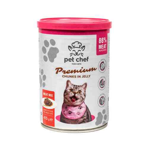 Влажный корм для кошек Pet Chef кусочки в желе Мясной микс 415 г Киев