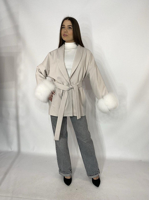 Стильне жіноче пальто з хутром Молочний, XL-2XL Харків - фото 3