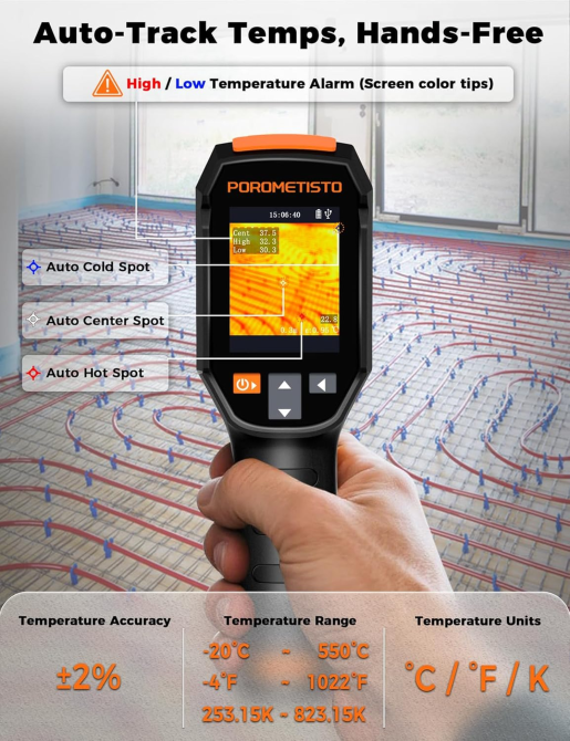 Тепловизор TI01 с ИК-камерой 240×240, лазерным указателем, IP54, диапазон -20°C…550°C, тепловизионная камера для диагностики Киев - изображение 5