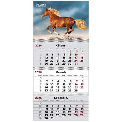 Календарь Axent настенный квартальный на 2026 г. (3 пружины) Horses 3 (8803-26-9-A) Винница - изображение 1