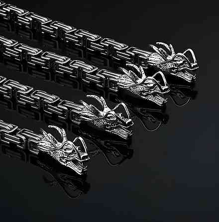 Стальная мужская цепочка Дракон RESTEQ 1 м — брутальный аксессуар с застёжкой в виде драконьей головы Киев