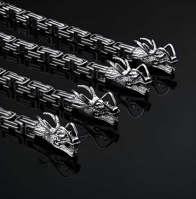 Стальная мужская цепочка Дракон RESTEQ 1 м — брутальный аксессуар с застёжкой в виде драконьей головы Киев - изображение 3