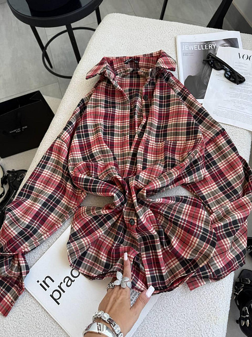 Женская классическая рубашка в клетку оверсайз кроя костюмный тиар Оранжевый Одесса - изображение 3