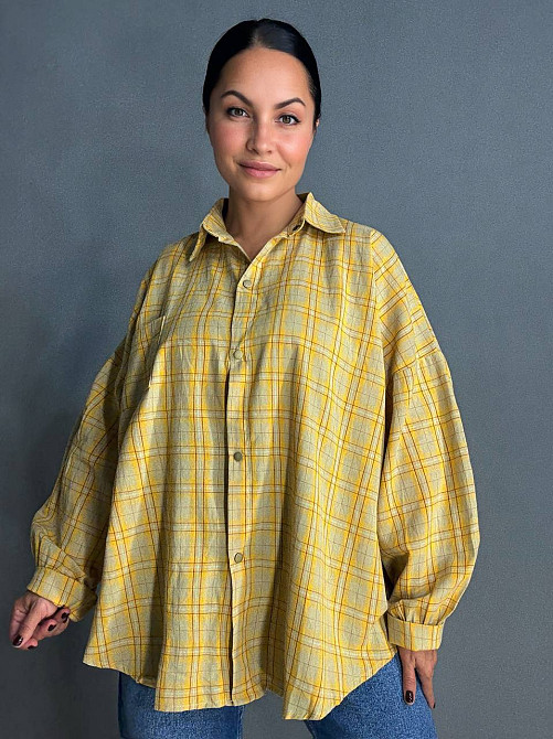 Сорочка жіноча A-N 7866 супероверсайз у клітинку широка, жовтий, one size Київ - фото 5