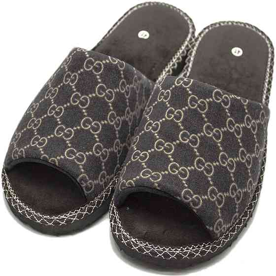 Мужские открытые тапочки коричневые GG, домашние тапки от тм 