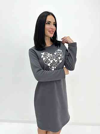 Теплое платье с принтом Romance батал 50-52, Графит Киев