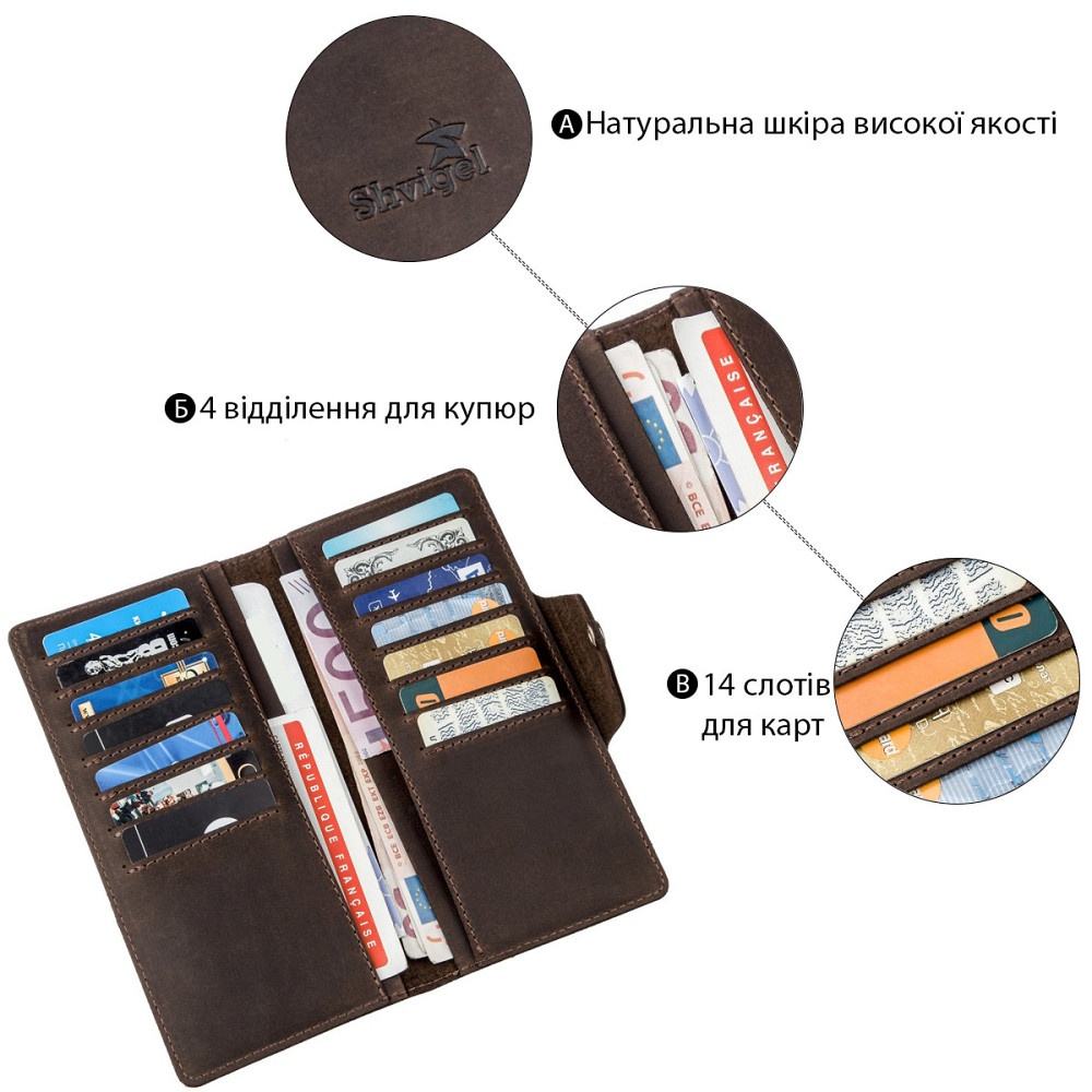 Бумажник мужской из винтажной кожи SHVIGEL 16169 Коричневый Киев - изображение 3