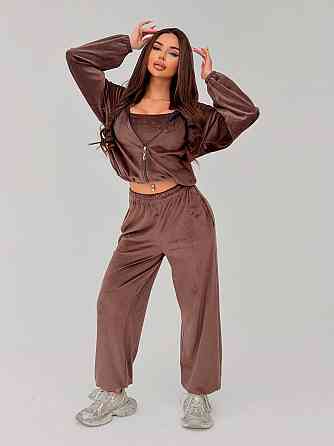 Жіночий стильний повсякденний велюровий костюм-трійка Шоколад, 46/48 Одеса