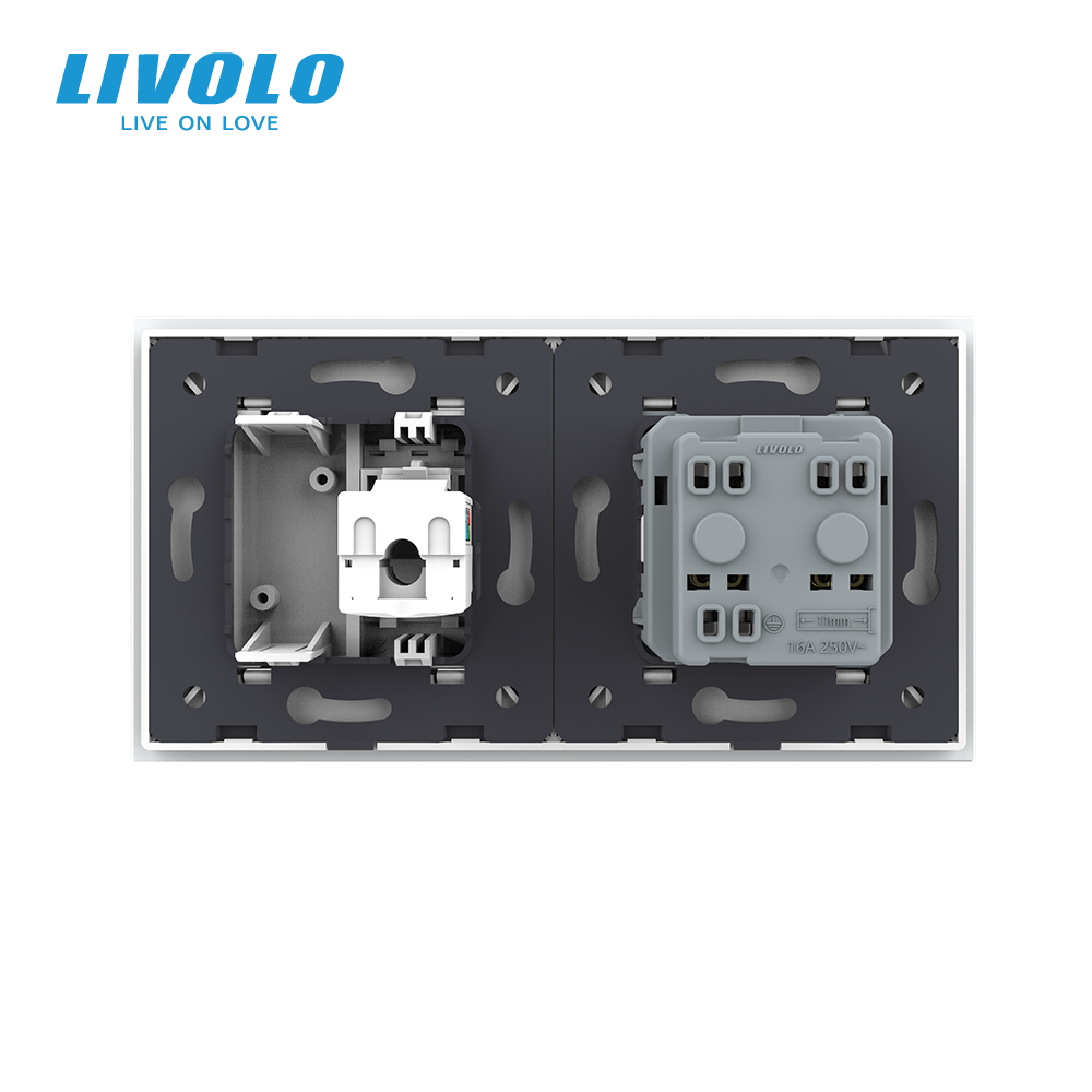 LIVOLO Розетка двомісна комбінована Силова Інтернет Livolo білий скло (VL-C7C1EUK01C-11) Коломия - фото 4