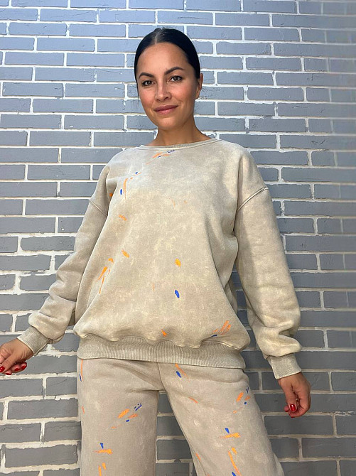 Костюм женский Joy One 24182 оверсайз свитшот с джоггерами вареный утепленный, бежевый, one size Киев - изображение 2