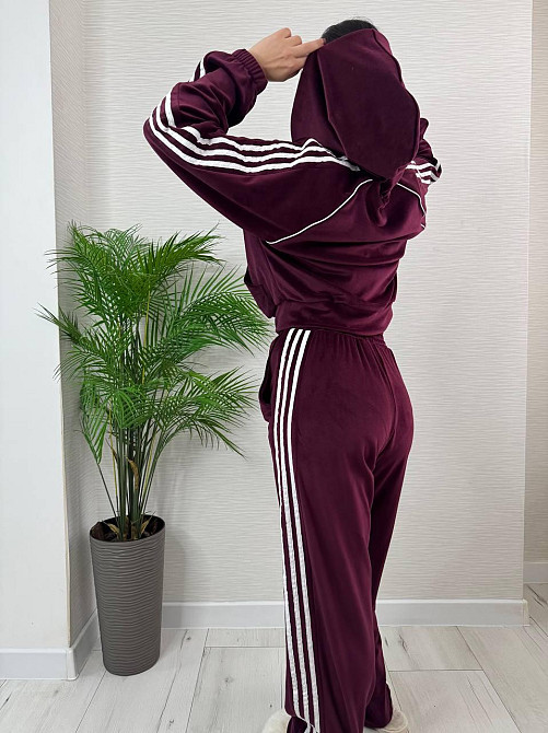 Женский стильный велюровый-плюшевый костюм двойка Бордо, 46/48 Одесса - изображение 5