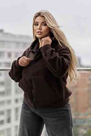 Тепла кофта худі оверсайз жіноча "Glen" | Норма та батал Шоколадний, 50-52 Київ