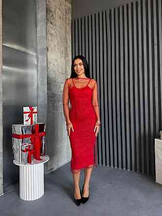 Жіноча елегантна вечірня мідіплаття віскоза та сітка блискавка Червоний, 46/48 Одеса