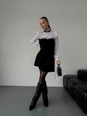 Женское сдержанное базовое платье с рюшами креп дайвинг + шифон 50/52 Одесса