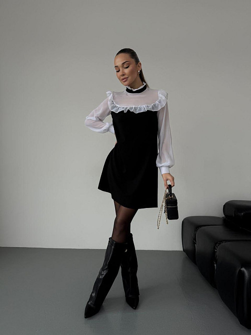 Женское сдержанное базовое платье с рюшами креп дайвинг + шифон 50/52 Одесса - изображение 5