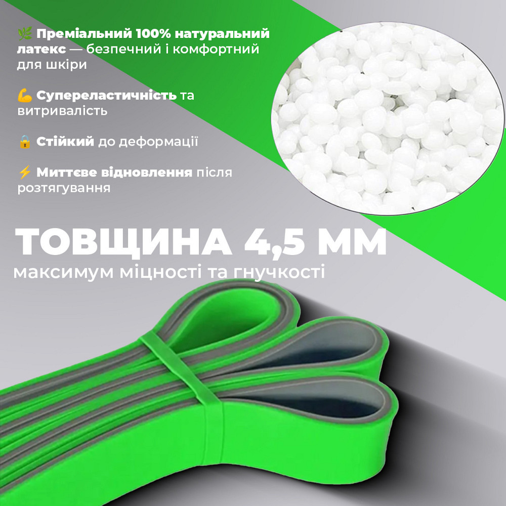 Еспандер-петля (гумка для фітнесу і кроссфіту) PowerPlay 4116 Double Colors Зелено/Сіра (16-32 кг) Каменское - изображение 4